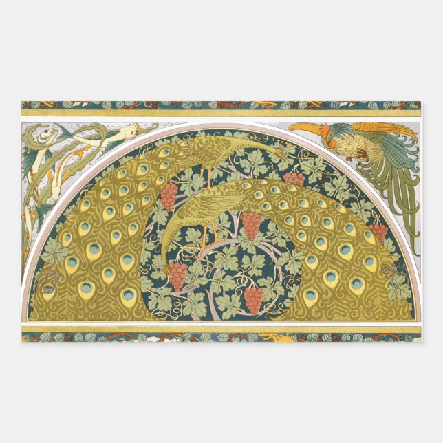 Peacock Art Nouveau Style round intricate design Rectangular Sticker (Front)