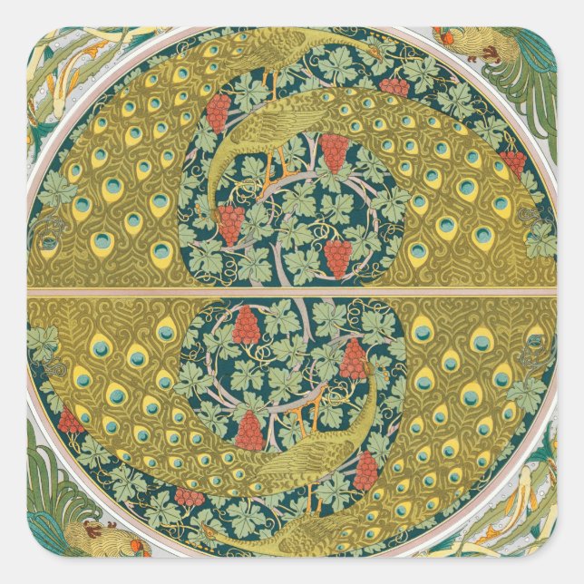 Peacock Art Nouveau Style round intricate design Square Sticker (Front)