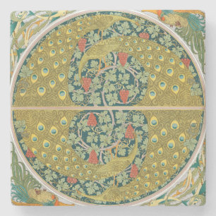 Peacock Art Nouveau Style round intricate design Stone Coaster
