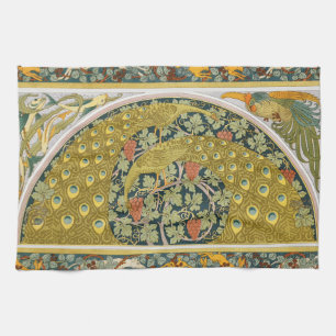 Peacock Art Nouveau Style round intricate design Tea Towel