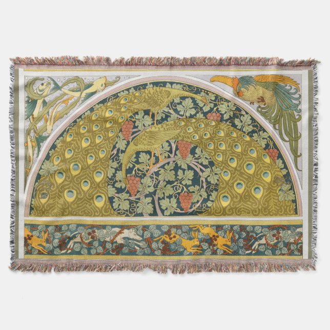 Peacock Art Nouveau Style round intricate design Throw Blanket (Front)