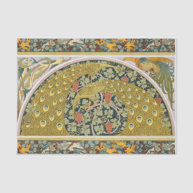 Peacock Art Nouveau Style round intricate design Tissue Paper (Front)