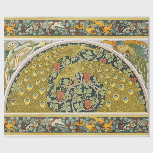Peacock Art Nouveau Style round intricate design Wrapping Paper (Flat)