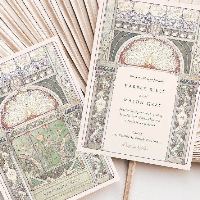 Peacock Art Nouveau Wedding Invitation (Creator Uploaded)