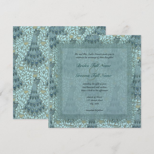 Peacock Art Nouveau Wedding Invitations (Front/Back)