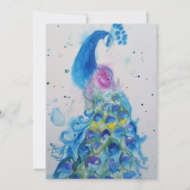Peacock Art Watercolour Birthday Invitation (Front)