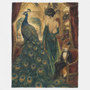 Peacock at the Opera Vintage Glamour Bird Art  Fleece Blanket