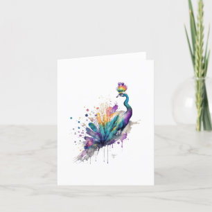 Peacock B Bird Portrait in Watercolors & Pen Holiday Card