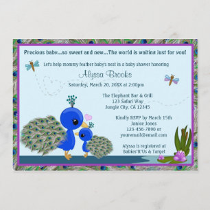 PEACOCK Baby Shower invitation girl boy mummy PBM