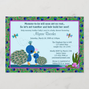 Peacock Baby Shower invitations Girls Boys #206