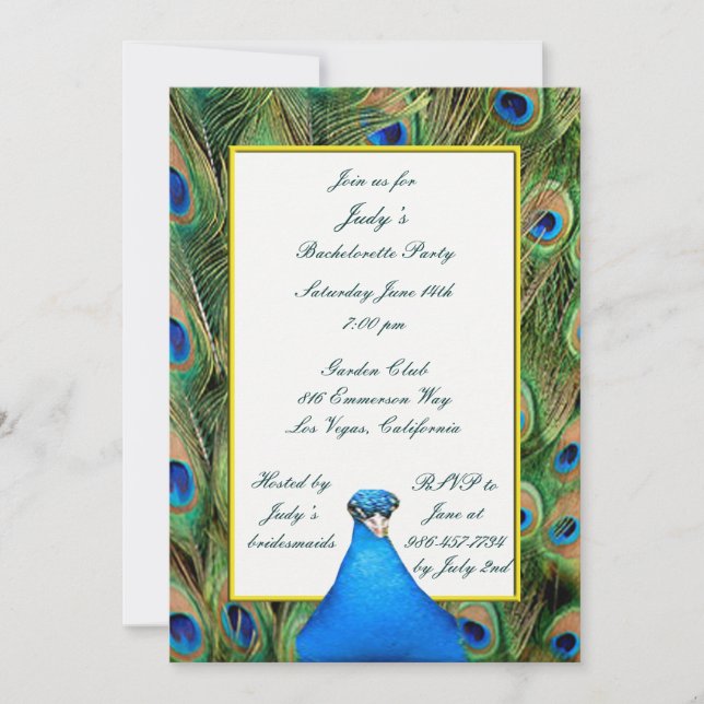 Peacock Bachelorette Party Invitation (Front)