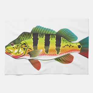 Peacock Bass bright Ocean Gamefish illustration Tea Towel