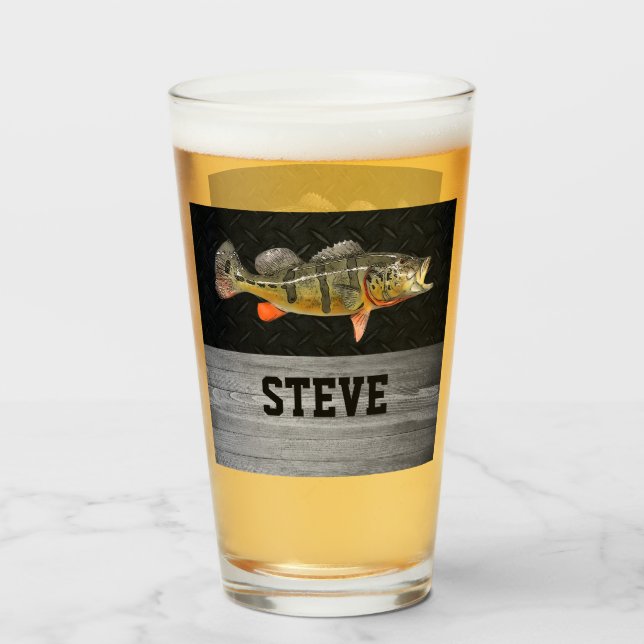 Peacock Bass Fishing Beer Angler Fisherman Men Glass (Front Filled)