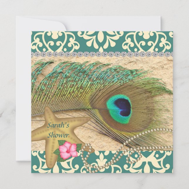 PEACOCK BEACH WEDDING SHOWER INVITATION (Front)