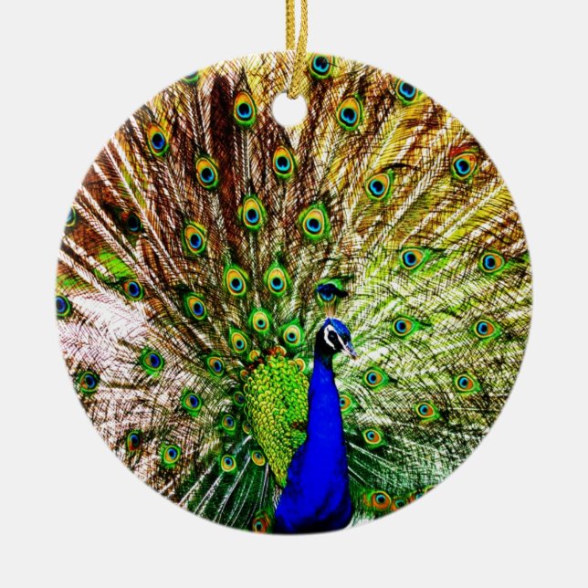 Peacock Beautiful Green Bird Animal Royal Luxury S Ceramic Tree Decoration (Front)