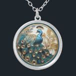 Peacock Beautiful Turquoise Gold Feathers  Silver Plated Necklace<br><div class="desc">Beautiful art deco Peacock has a metallic look,  with gorgeous turquoise and gold feathers.  Pretty necklace for any occasion.</div>