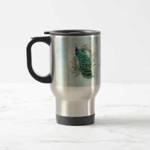 peacock beautiful turquoise vintage shabby bird travel mug
