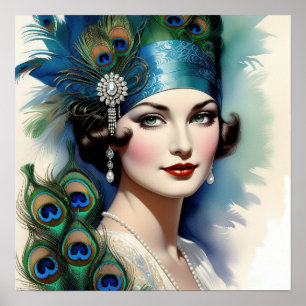 Peacock Beautiful Woman of the Roaring Twenties Poster