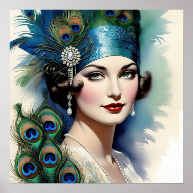 Peacock Beautiful Woman of the Roaring Twenties Poster (Front)