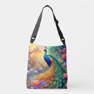 Peacock Bird 100 with flowers Crossbody Bag