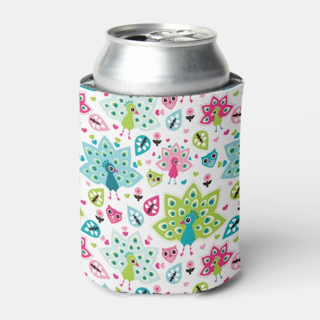 peacock bird and owl can cooler (Can Front)