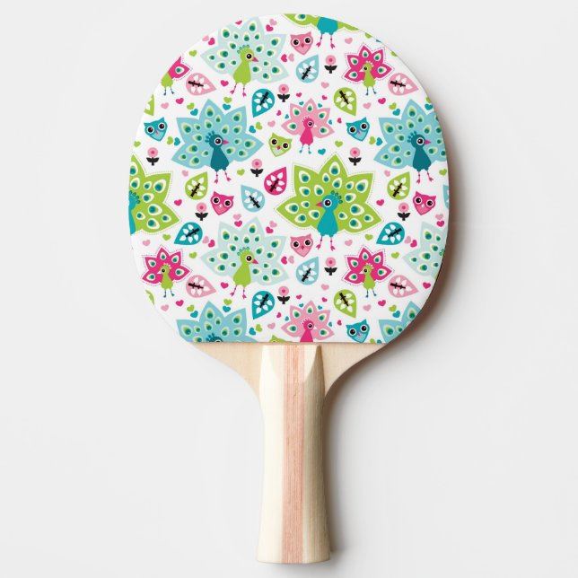 peacock bird and owl ping pong paddle (Front)