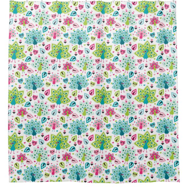 peacock bird and owl shower curtain (Front)