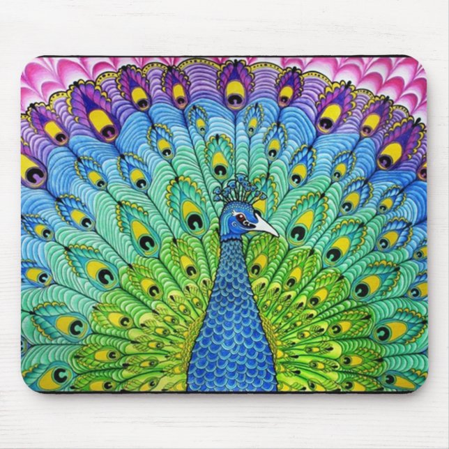 Peacock bird animation mouse mat (Front)