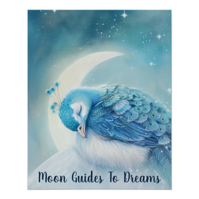 Peacock bird baby sleeping on Moon Poster (Front)