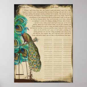 Peacock Bird Cage Print Quaker Wedding Certificate