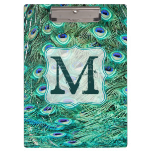 Peacock Bird Feather Monogram Initial Clip Board
