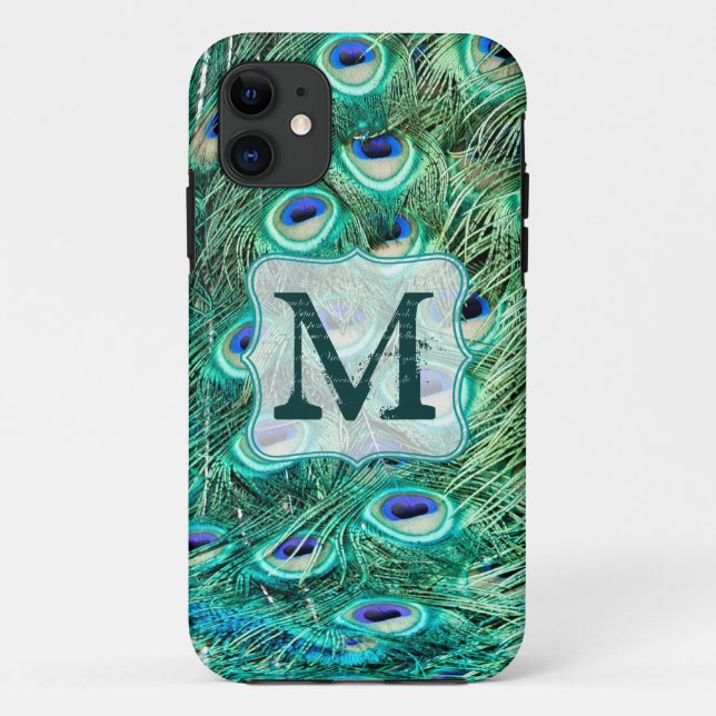 Peacock Bird Feather Teal Monogram IPHONE 5 Case (Back)