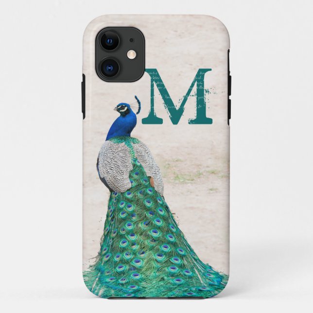 Peacock Bird Feather Teal Monogram IPHONE 5 Case (Back)