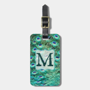 Peacock Bird Feather Teal Tur Monogram Luggage Tag