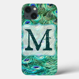 Peacock Bird Feather Teal Turqu Monogram IPAD Case