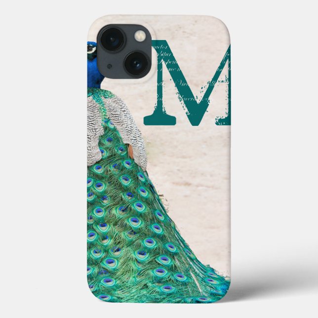 Peacock Bird Feather Teal Turqu Monogram IPAD Case (Back)