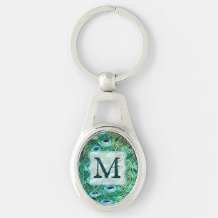 Peacock Bird Feather Teal Turquoise Vint Key Chain