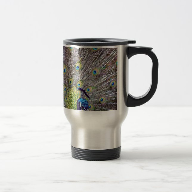 Peacock bird feathers travel mug (Right)