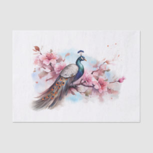 Peacock Bird Floral Watercolor Tissue Paper