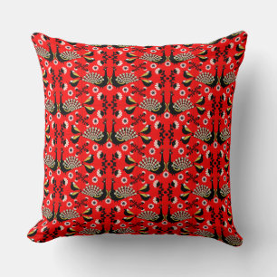 Peacock Bird Folk Art. Cushion