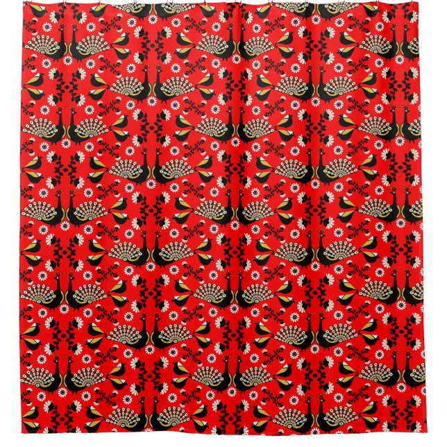 Peacock Bird Folk Art.     Shower Curtain (Front)