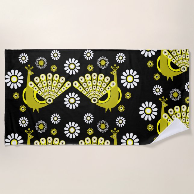 Peacock Bird Graphic Art Beach Towel (Front)