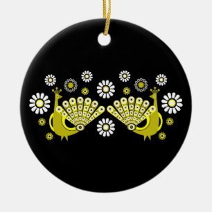 Peacock Bird Graphic Art Ceramic Tree Decoration