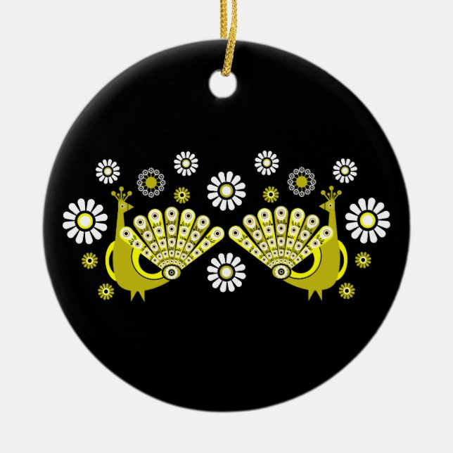 Peacock Bird Graphic Art Ceramic Tree Decoration (Front)