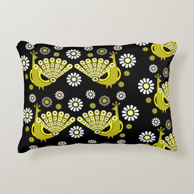 Peacock Bird Graphic Art Decorative Cushion (Front)