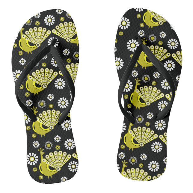 Peacock Bird Graphic Art Flip Flops (Footbed)