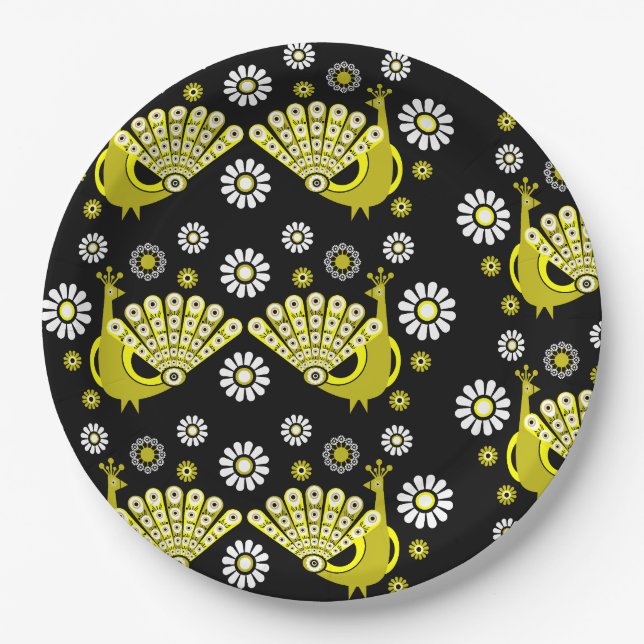 Peacock Bird Graphic Art Paper Plate (Front)