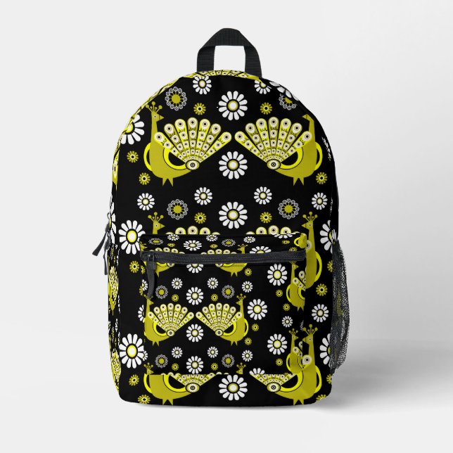 Peacock Bird Graphic Art Printed Backpack (Front)