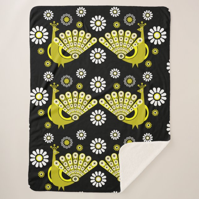 Peacock Bird Graphic Art Sherpa Blanket (Front)