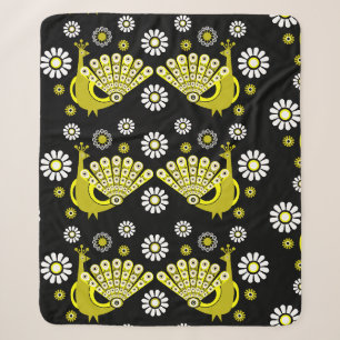 Peacock Bird Graphic Art Sherpa Blanket